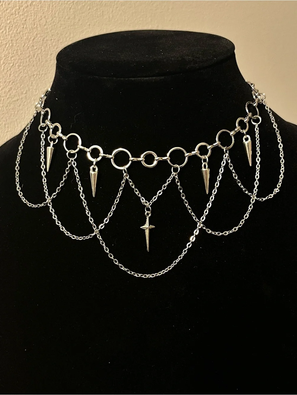 Hand Crafted Multi-Layer Spike & Cross Choker Necklace